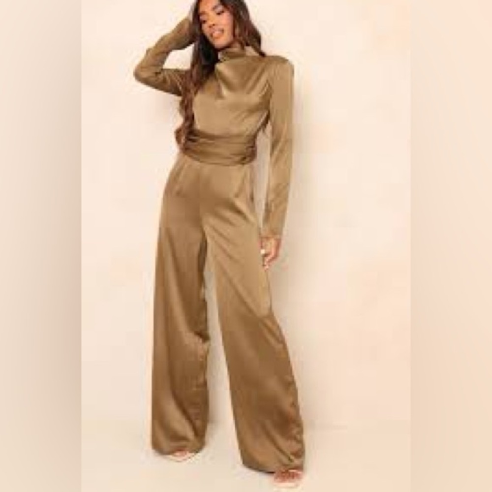 Long sleeve satin jumpsuit